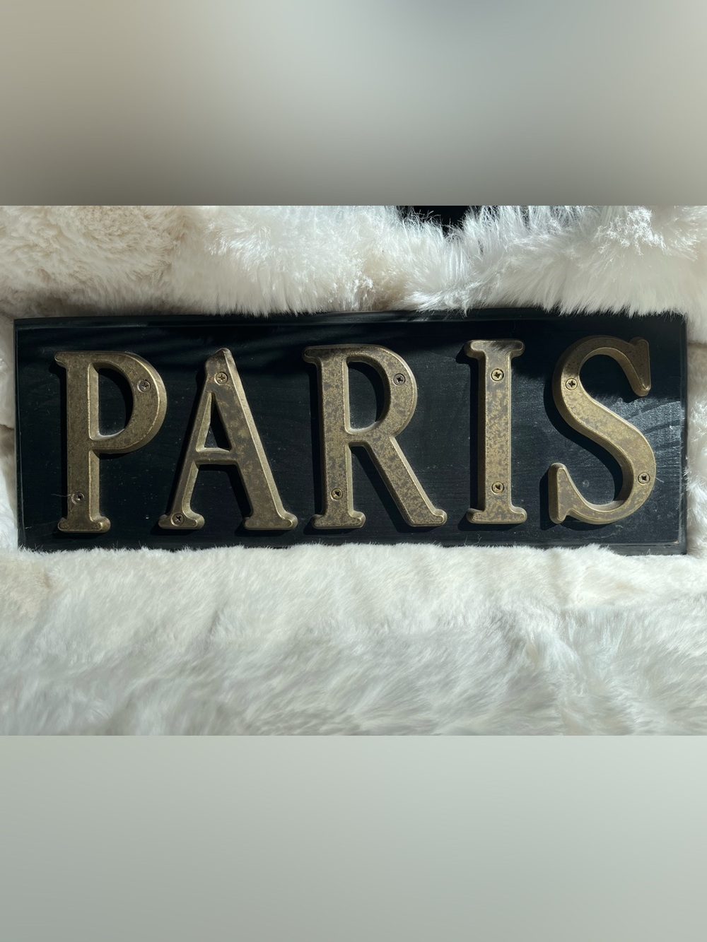 Paris Wall Plaque - Black Wood & aged brass/metal lettering
